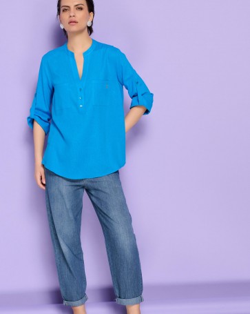Bill Cost linen blouse with rolled sleeves Sky Blue