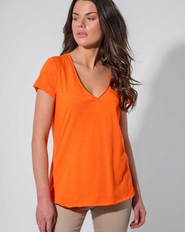 Maki Philosophy flame blouse with "v" and short sleeves Orange