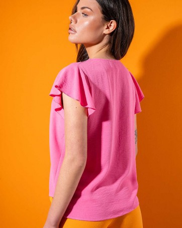 Maki Philosophy "v" blouse with ruffles on the shoulders Fuchsia