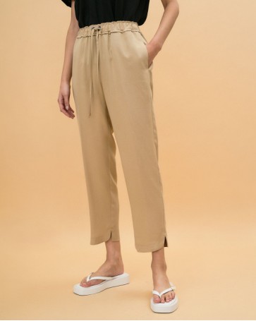 Access high-waisted trousers with drawstring Beige 
