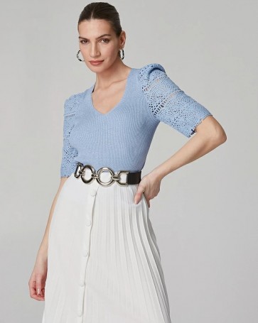 Lynne knitted blouse with sleeve detail Light Blue