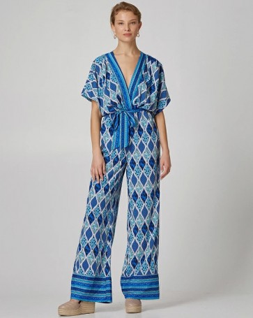 Lynne printed romper with bows Blue