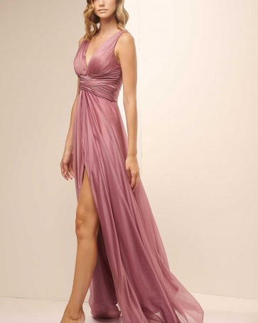 Bellona maxi dress with slit Old Pink