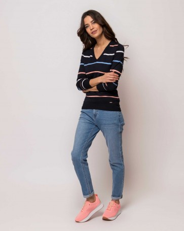 Heavy Tools striped long sleeve knit top Blue