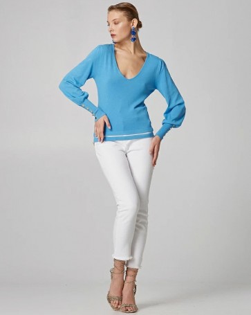 Lynne long sleeve knitted blouse Sky Blue