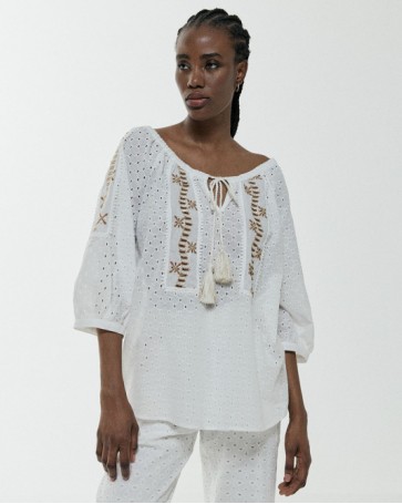 Access broderie blouse with braid White