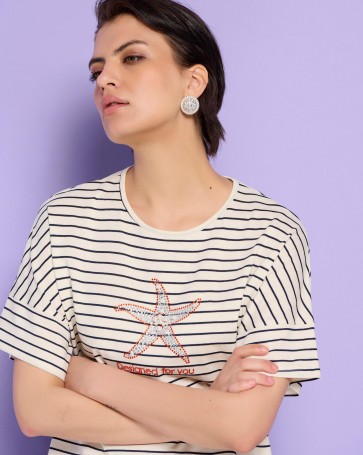 Bill Cost striped blouse with decorative pattern Ecru 