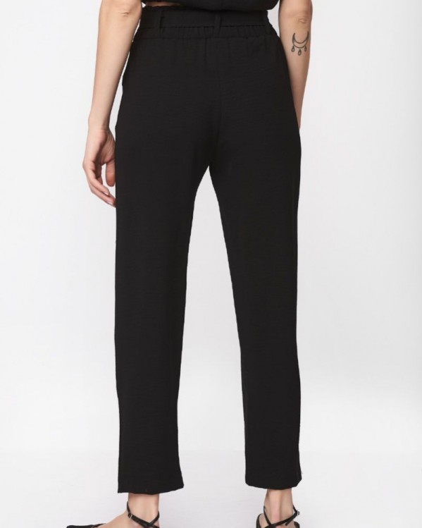Fibes Fashion pants with elastic in the middle Black
