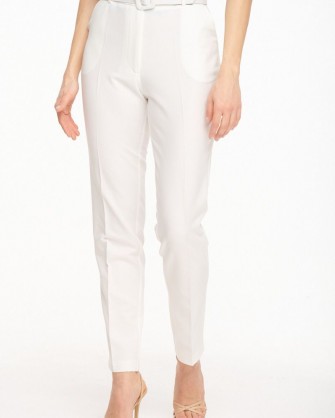 Ψηλόμεσο παντελόνι Fibes Fashion με ζώνη Λευκό