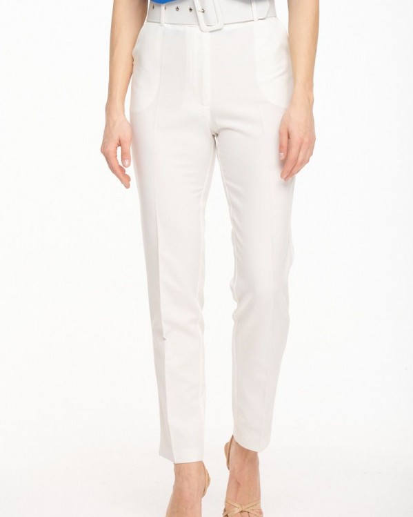 Ψηλόμεσο παντελόνι Fibes Fashion με ζώνη Λευκό
