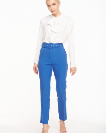 Fibes Fashion high-waisted trousers with belt Blue Royal
