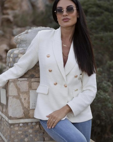 Donna Martha cross button tweed jacket White