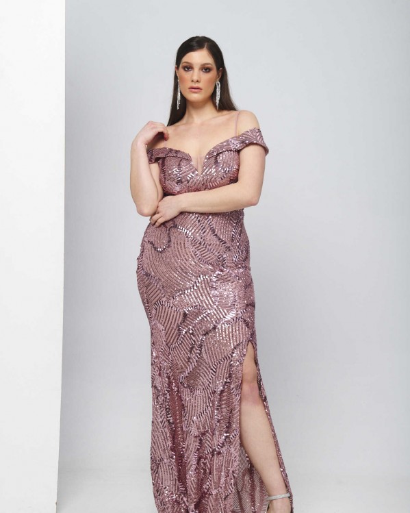 Φόρεμα maxi Bellona με παγιέτα Ροζ