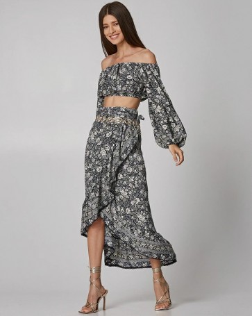 Lynne floral maxi skirt with ruffles Blue