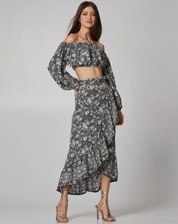 Lynne floral maxi skirt with ruffles Blue