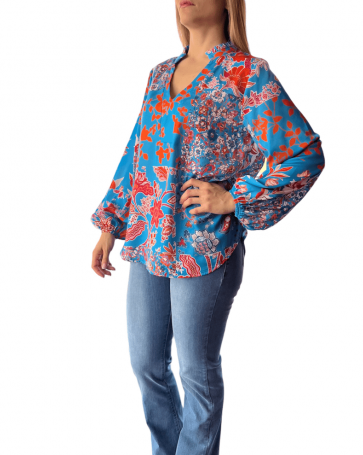 Donna Martha blouse with mao collar Turquoise