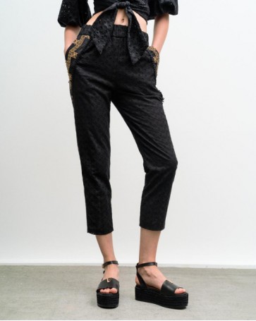 Access trousers broderie embroidered band Black