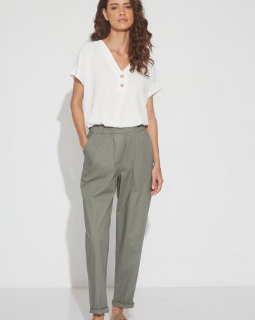 Bill Cost pants with elastic waist and lapels Olive