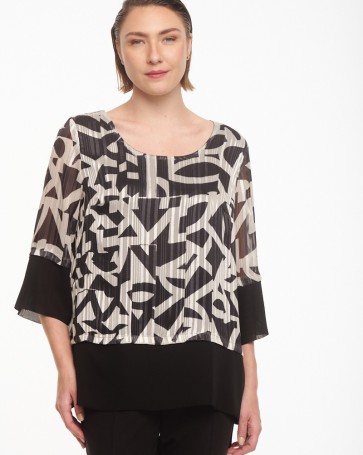 Fibes Fashion printed blouse with lurex weave Black