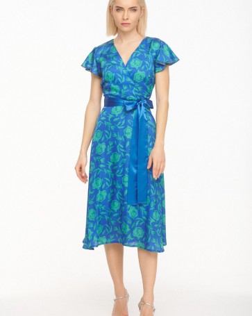 Fibes Fashion floral crotch dress with satin texture Blue