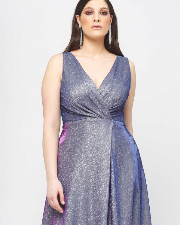 Φόρεμα Bellona κρουαζέ με glitter Μωβ