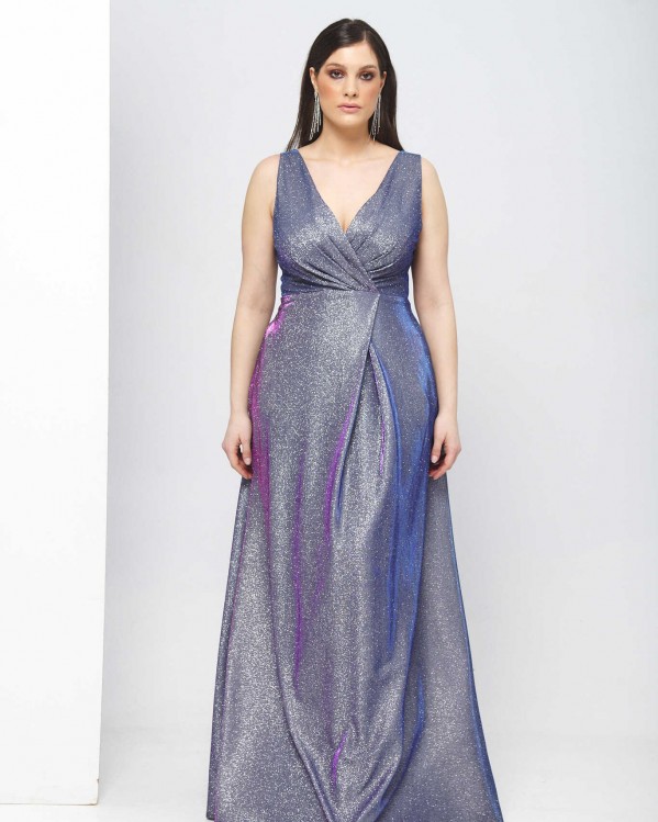 Φόρεμα Bellona κρουαζέ με glitter Μωβ