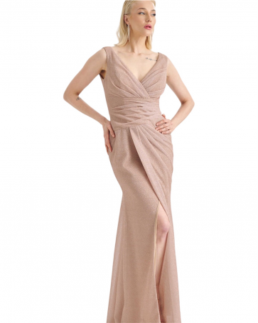 Bellona lurex maxi dress with straps Nude 