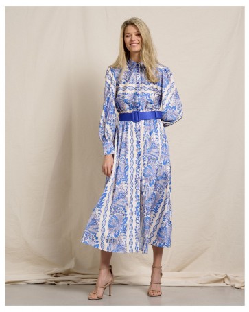 Passager printed satin dress with buttons Blue