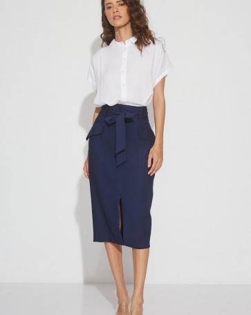Bill Cost pencil skirt with pockets and belt Blue