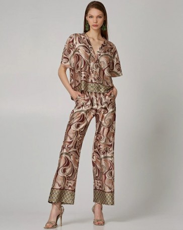 Lynne pants with lace and satin look Brown