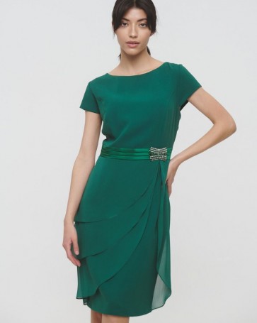Fibes Fashion dress with rhinestones at the waist Green