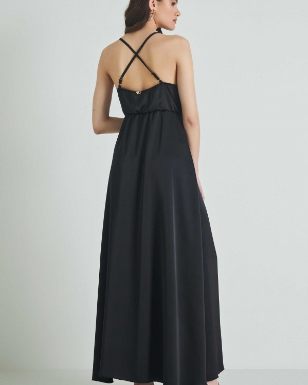 Φόρεμα σατινέ Cento με σκίσιμο Μαύρο
