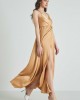 Φόρεμα σατινέ Cento με σκίσιμο Μπεζ