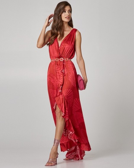 Lynne maxi dress with satin look and print Red