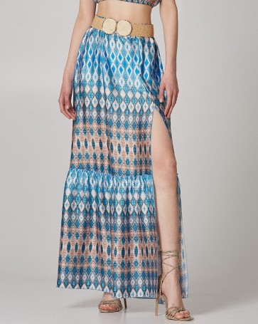 Lynne maxi skirt with print and opening Light Blue
