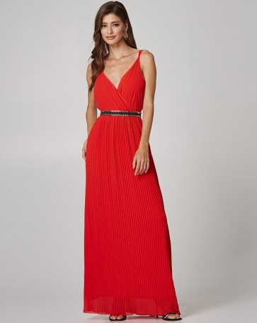 Lynne strappy pleated maxi dress Coral