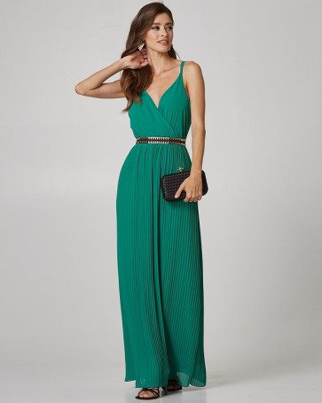 Lynne strappy pleated maxi dress Green