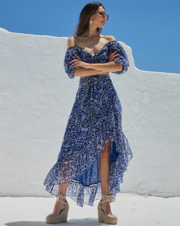 Lynne asymmetric midi skirt with ruffles Blue