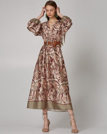 Lynne satin look midi dress with laces Brown