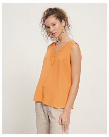 Sleeveless shirt Passager with braid Orange