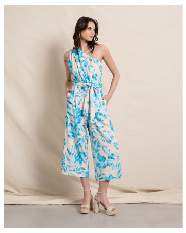 One shoulder printed Passager jumpsuit Turquoise