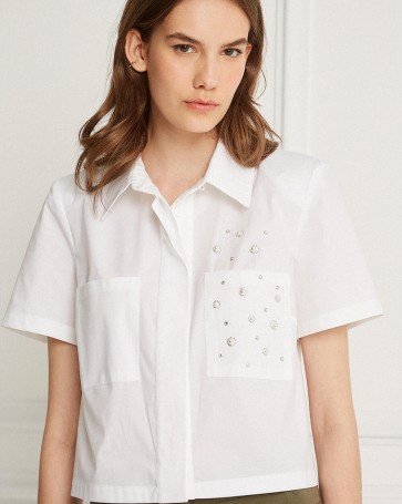 Bill Cost cropped shirt with pocket jewel White