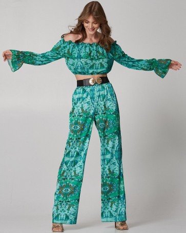 Lynne high-waisted trousers with print Green
