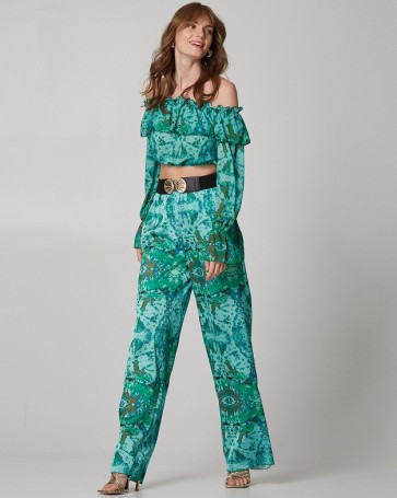 Lynne high-waisted trousers with print Green