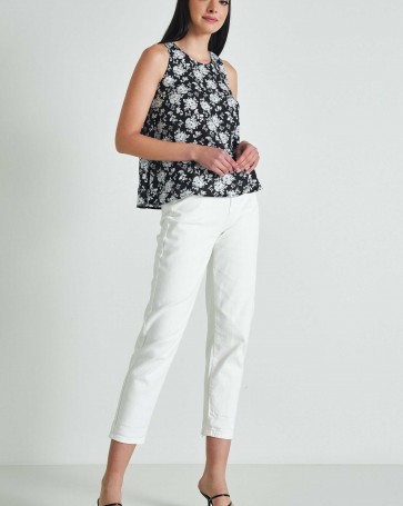 Cento printed top with teardrop opening Black