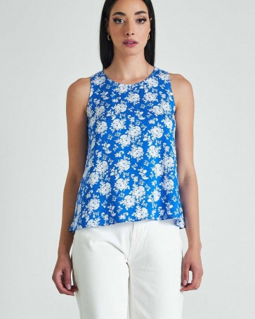 Cento printed top with teardrop opening Royal Blue