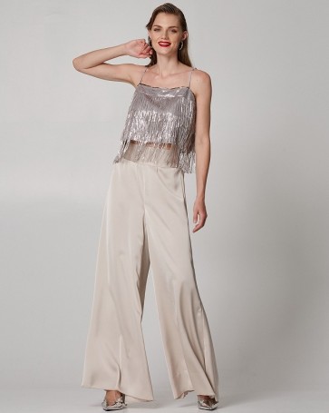 Lynne crop top with fringe and sequins Silver