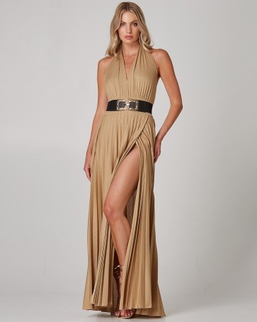 Lynne maxi lurex dress with open back Natural