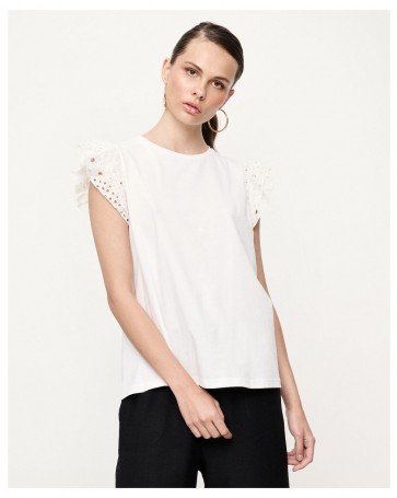 Passager blouse with embroidered sleeves White