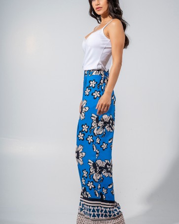 Maki Philosophy printed trousers with a border Blue